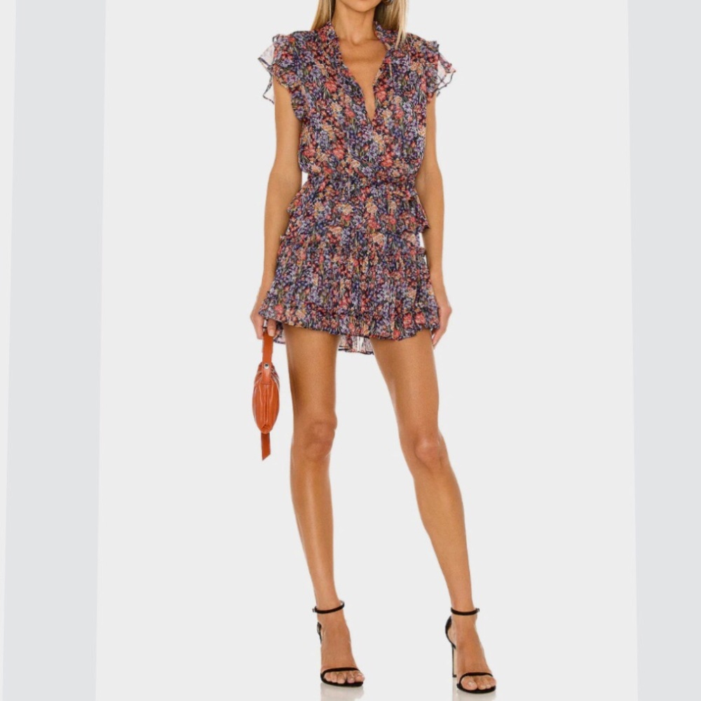 MISA LOS ANGELES LILIAN FLORAL RUFFLE TIERED MINI DRESS SPRING SUMMER DRESS